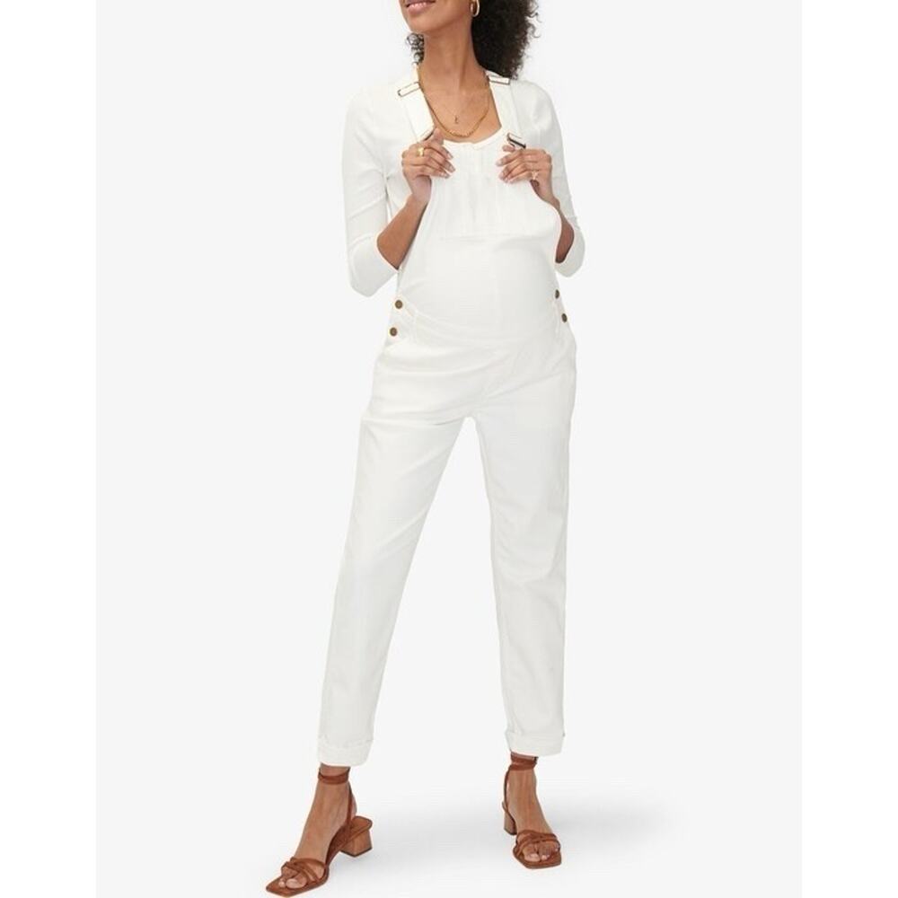 HATCH Maternity Ivory The Denim Overalls Small Straight Leg Adjustable Straps